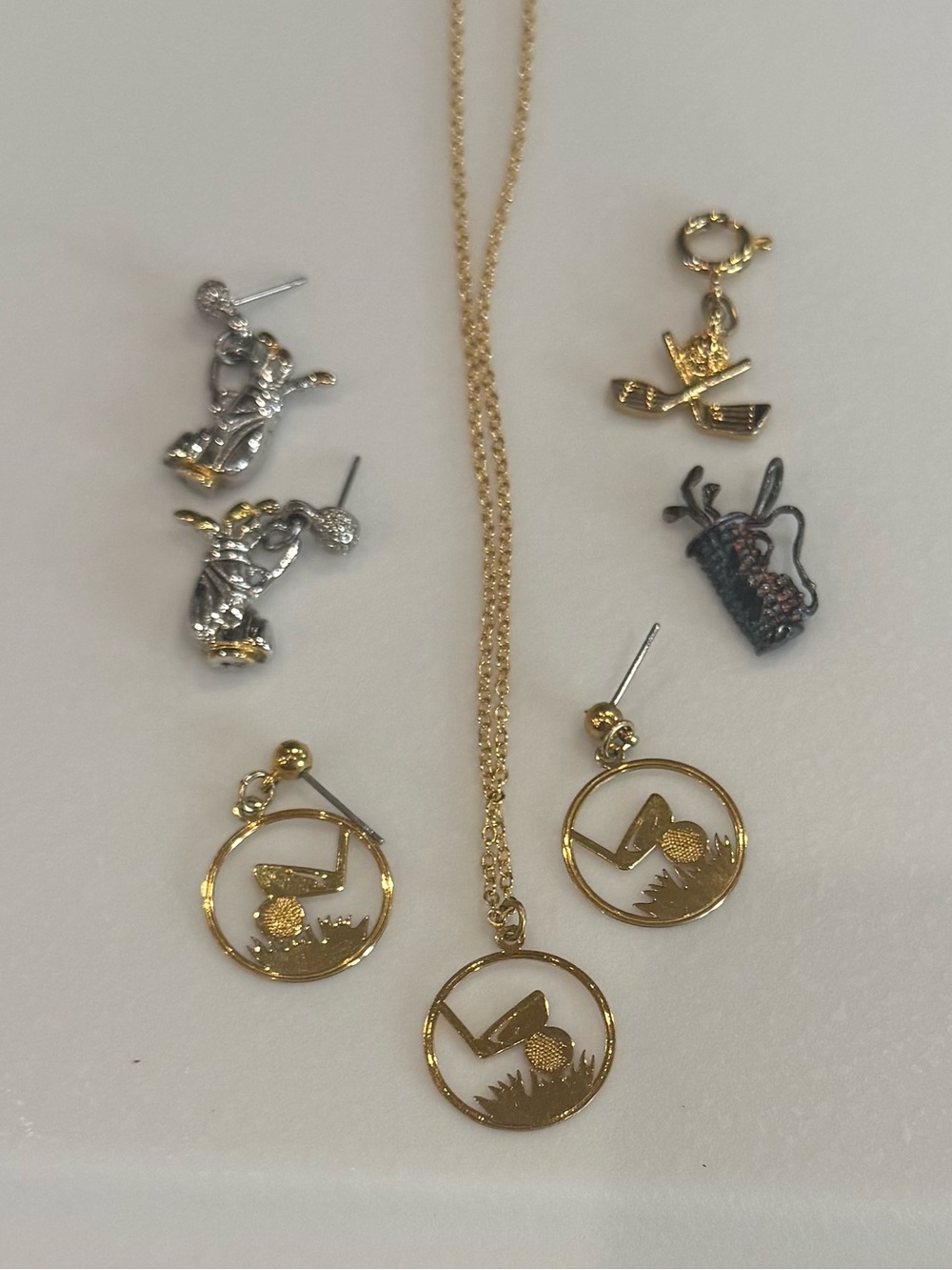 Gold-Tone Golf Motif Necklace and Earring combo